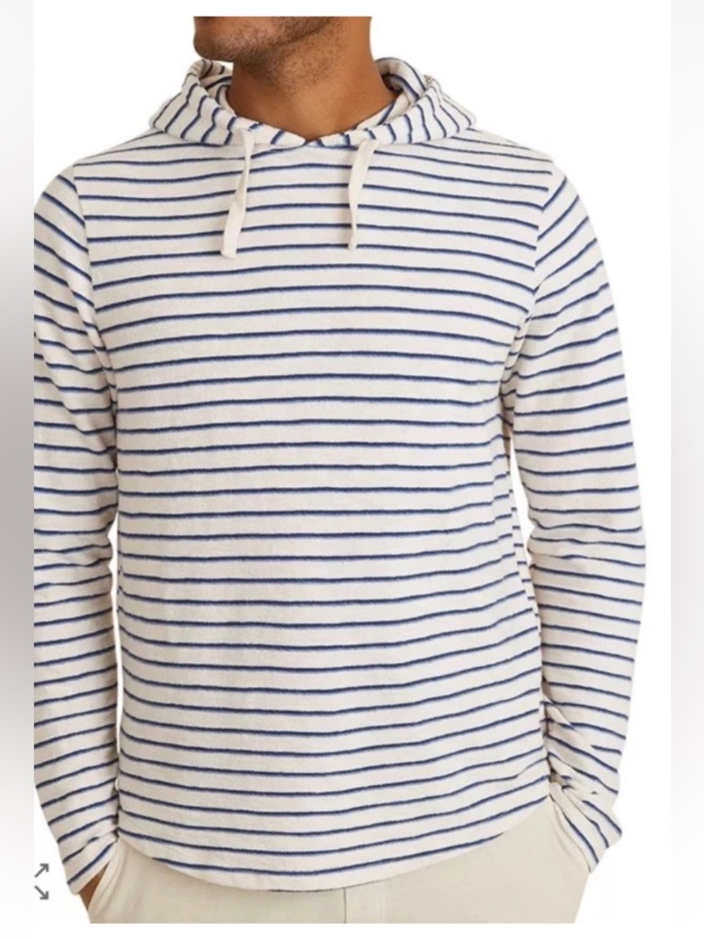 Marine Layer Men's Cotton Slub Pullover Hoodie S Small Blue Striped Shirt Top